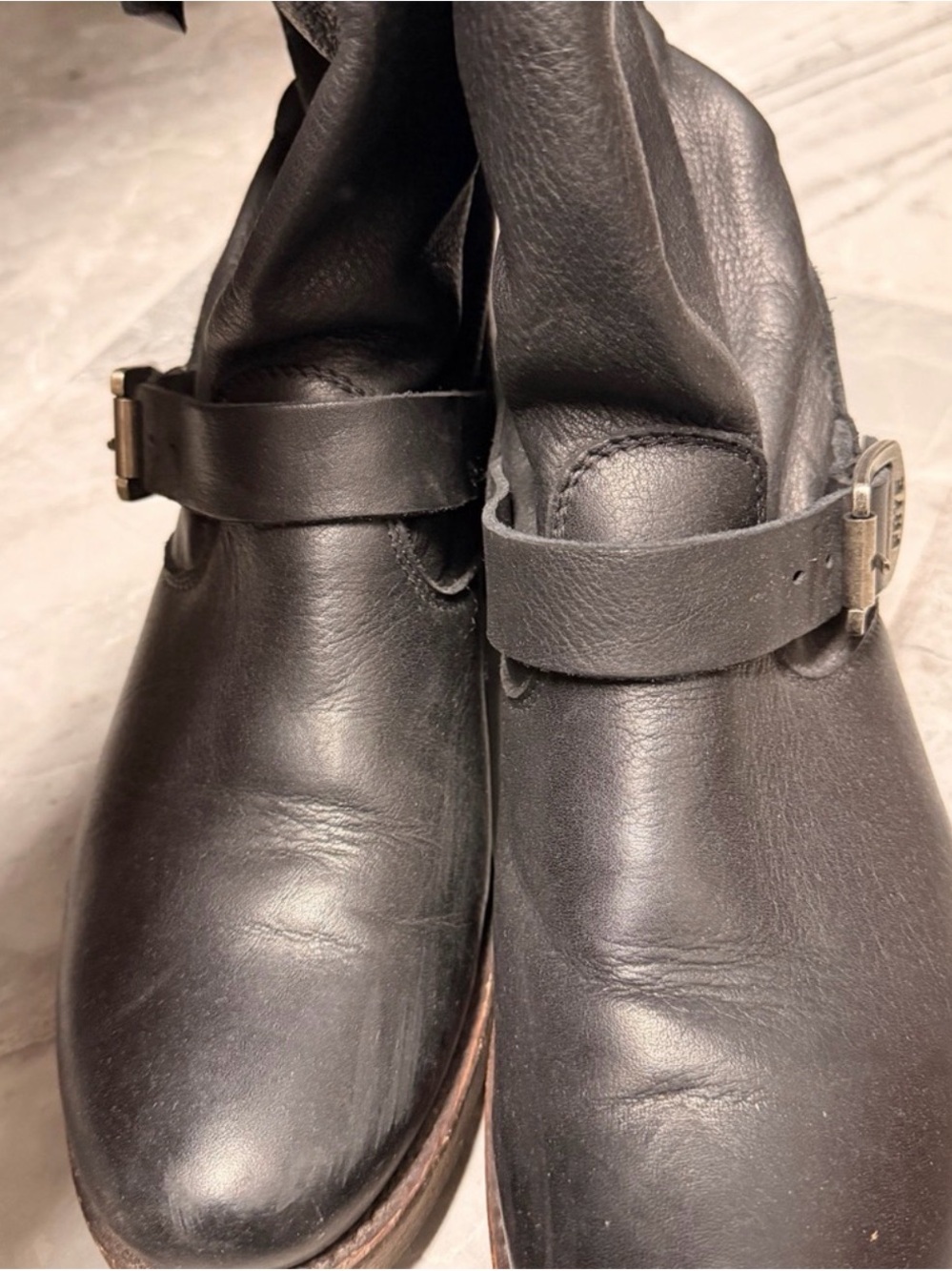 Frye Veronica Boots Black Leather Mid-Calf Buckle Boots - Picture 4 of 11